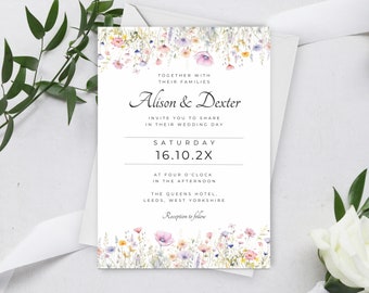 Wildflower Wedding Invitation Template, Printable Boho Floral Wedding Invite, Boho Wildflower Invitation Download, Editable Invite, LW04