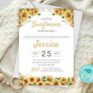Bearbeitbare Sonnenblumen-Babyparty-Einladung, Sonnenblumen-Babyparty-Einladung, rustikale Sonnenblume-Einladung, Sofortiger Download Vorlage SU01