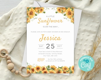 Editable Sunflower Baby Shower Invitation, Sunflower Theme Baby Shower Invite, Rustic Sunflower Invite, Instant Download Template SU01