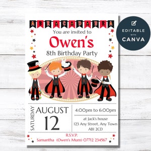 Boy&#39;s Magic Show Birthday Invitation, Magician Boys Editable Party Invite, Magical Birthday Party Invite, Instant Download Template MA02