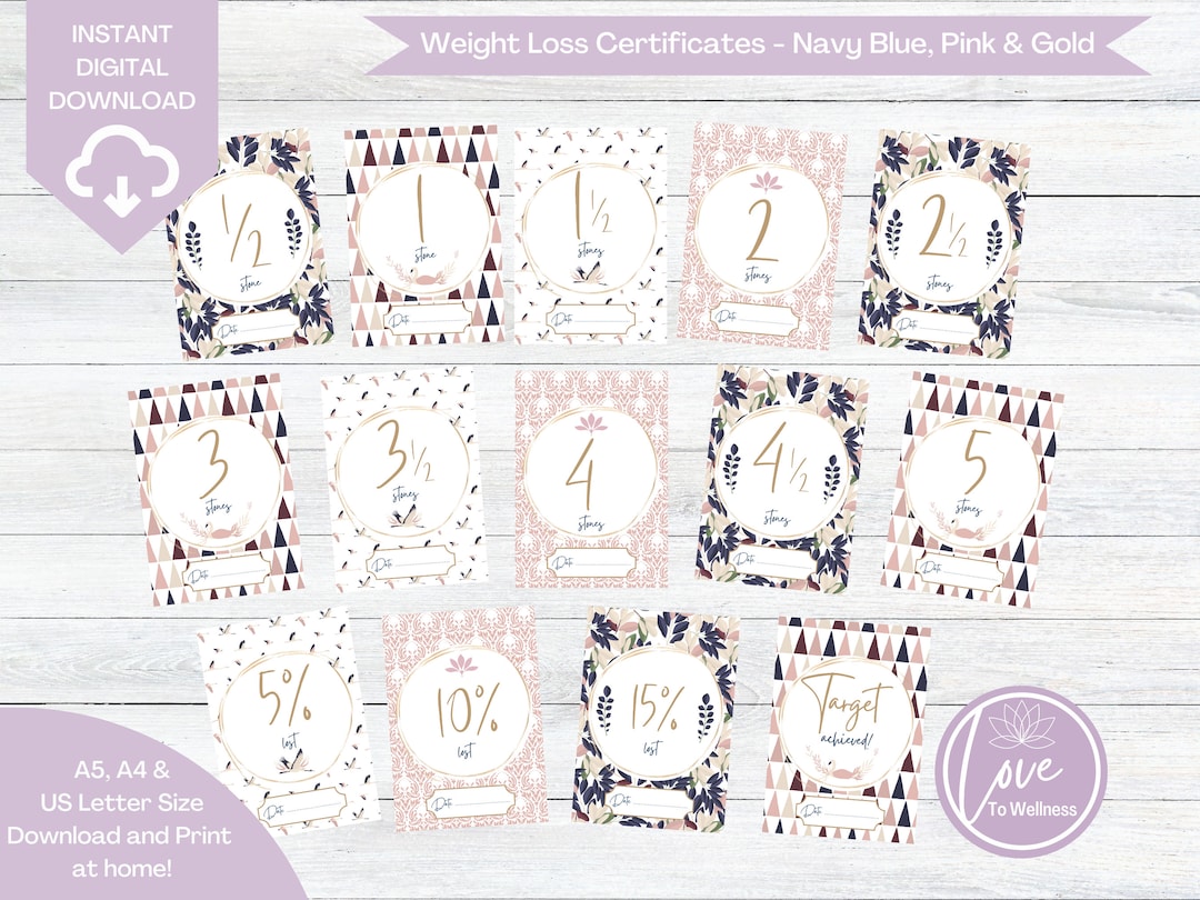 Weight Loss Certificates Printable Milestone Reward Cards - Etsy