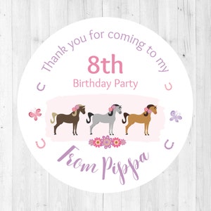 Horse Riding Party Personalised Birthday Stickers - Thank You Labels for Party Bags - Girl's Pony Party -12 or 24 stickers