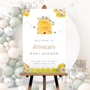 Welcome Sign, Editable Honey Baby Shower Sign, A Little Honey Welcome Sign, Bee Baby Shower, Instant Download Template HN01