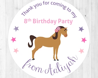 Girl's Horse Riding Party Personalised Birthday Stickers - Thank You Labels for Party Bags - Stable Party -12 or 24 stickers