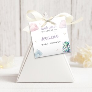 A Baby Dragon Thank You Tag, Unisex Baby Shower Favour Tags, Editable Little Dragon Is On The Way Favour Labels, Instant Download DG01