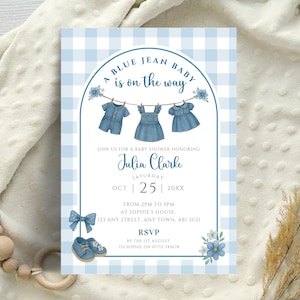 Blue Jean Baby Shower Invitation, Girls Denim Theme Baby Shower Invite, A Blue Jean Baby Is On The Way Invite, Editable Template, LBA34