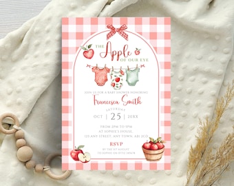 Invitación para baby shower "La Niña de Nuestros Ojos", invitación para baby shower de otoño, tema de baby shower otoñal, plantilla editable de invitación "Manzana Roja", LBA32