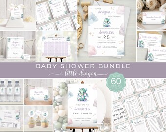 Dragon Baby Shower Bundle, A Little Dragon Bundle, Editable Baby Shower Invite Decor and Games Pack, Printable Boy or Girl Baby Shower DG01
