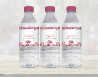 Etiqueta para botella de agua para el té de la tarde, envoltorio para botella de agua para fiesta de té de niña, plantilla editable rosa para baby shower, descarga instantánea LBA02