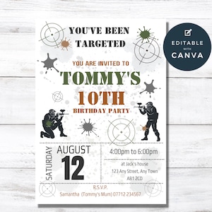 Paintball Editable Party Invitation, Paintballing Printable Party Invite, Paintball, Paint Ball Birthday, Instant Download, Template