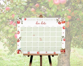 Apple Of Our Eye Baby Shower Guess The Due Date, Apple Theme Baby Birth Date Calendar Game, Guess Baby's Due Date, Instant Download LBA32