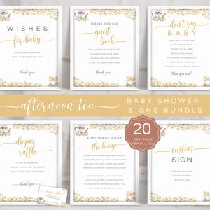 Afternoon Tea Baby Shower Signs Bundle, Editable Tea Party Guest Book Sign, Editable Cards & Gifts Sign, Printable Unisex Baby Sign LBA03