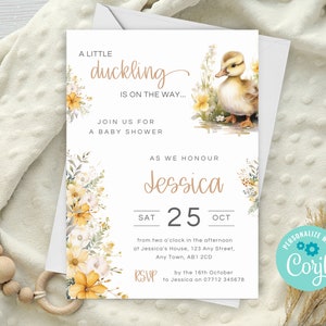 A Little Duckling Invitation, Editable Duckling On The Way Baby Shower Invite, Printable Gender Neutral Baby Duck Digital Invite DK01