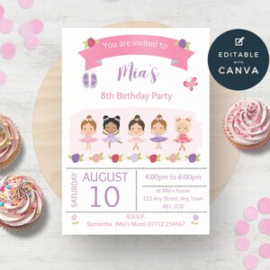 Ballerina Birthday Party Invitations, Ballet Birthday Editable Party Invites, Girls Dance Themed Invite, Instant Download Template, BA01