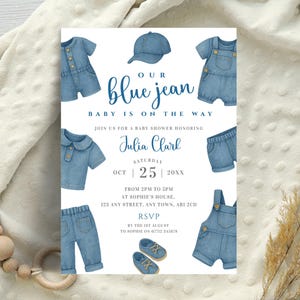 Editable Blue Jean Baby Shower Invitation, Boys Denim Theme Baby Shower Invite, A Blue Jean Baby Is On The Way Printable Template, LBA33