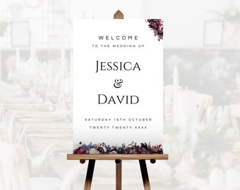 Moody Floral Wedding Welcome Sign Template, Printable Dark Flowers Welcome Board, Editable Romantic Wedding Party Sign Download, LW05