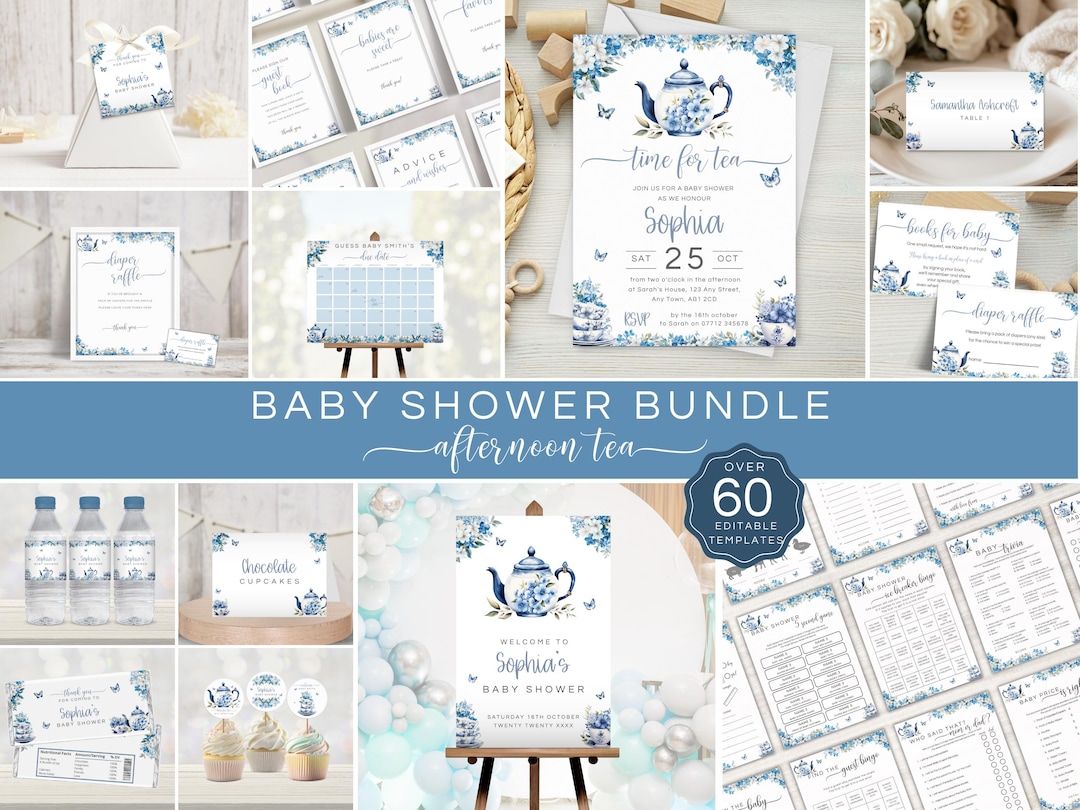 Afternoon Tea Baby Shower Bundle, Tea Party Bundle, Editable