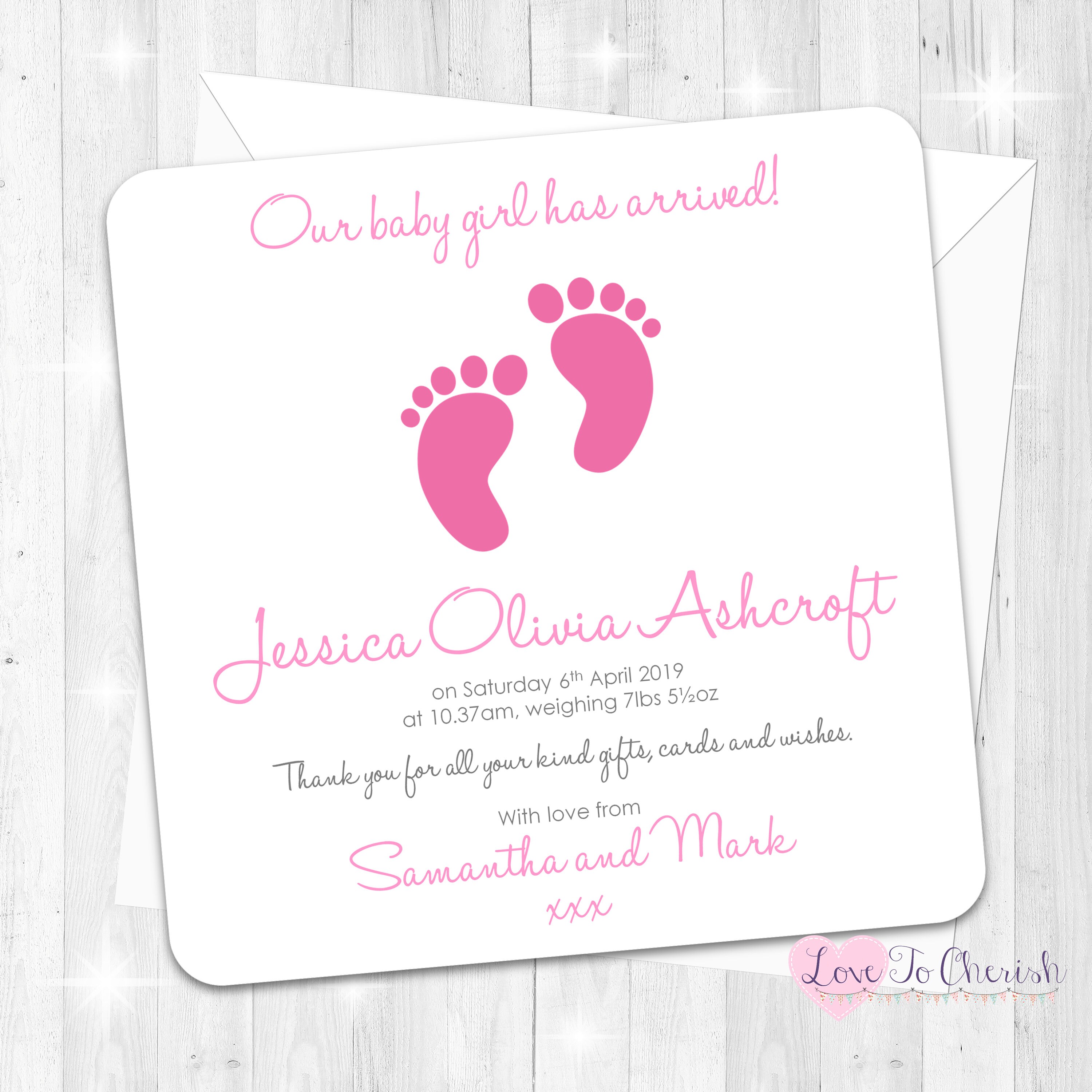 Bebe Mignon Rose Pieds Design Naissance Faire Part Cartes Etsy
