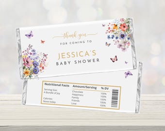 Butterflies Candy Wrapper, Butterfly Baby Shower Chocolate Label, Editable Baby Shower Choc Label Template, Instant Download BU02