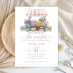 Off The Market Brautduscheneinladung, druckbarer Blumenmarktstand, Blumenwagen-Brautparty einladen, bearbeitbare Brautvorlage LBR02
