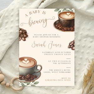 Coffee Bean Baby Shower Invitation, A Baby Is Brewing Baby Shower Invite, Gender Neutral - Editable Digital Download Template LBA20