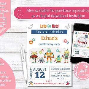 Robot Birthday Invitation, Robot Party Invite, Personalised Boys ...