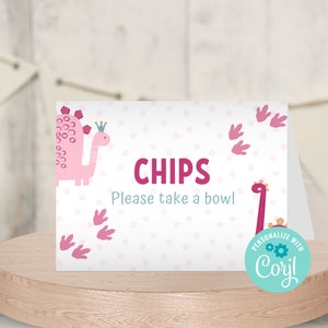 Pink Dinosaur Food Labels, Dinosaur Birthday Party Buffet Table Cards, Dino Safari, Editable Template Girly Tent Card, Instant Download DI04
