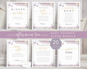 Butterflies Baby Shower Signs Bundle, Editable Butterfly Guest Book Sign, Editable Cards & Gifts Sign, Printable Custom Sign BU02