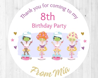 Girls Pink Pamper Party, Girl's Spa Day, Personalised Birthday Stickers - Thank You Labels for Party Bags - 12 or 24 stickers