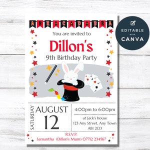Magic Show Birthday Editable Invitation, Magic Tricks Party Printable Invite, Magician Party, Instant Download, Template