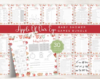 Apple Of Our Eye Baby Shower Games, Apple Harvest Game Bundle, Editable Fall Fruit Baby Shower Games, Apple Orchard Baby Printable LBA32