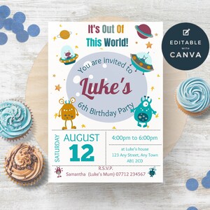 Alien Invitation, Space Birthday Editable Party Invitation, Printable Out Of This World Party, UFO Invites, Instant Download, Template