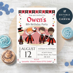 Invitación de cumpleaños del espectáculo de magia del niño, invitación a la fiesta editable de los niños magos, invitación a la fiesta de cumpleaños mágica, plantilla de descarga instantánea MA02