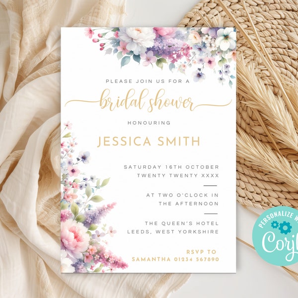 Love In Bloom Bridal Shower Invite, Printable Pink Floral Bridal Party Invitation, Editable Bridal Brunch Invite Template FL01