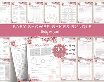 Highland Cow Baby Shower Games, Holy Cow Game Bundle, Editable Pink Baby Shower Game Pack, Printable Baby Girl Shower Games HC01