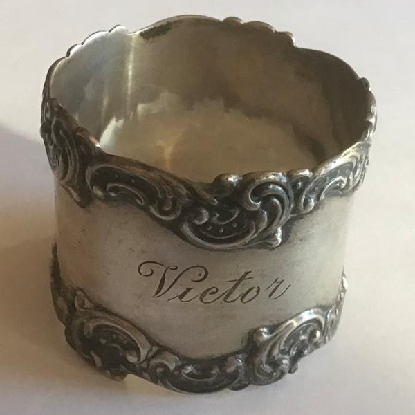 Gorham sterling silver Napkin Ring Serviette Holder engraved Victor