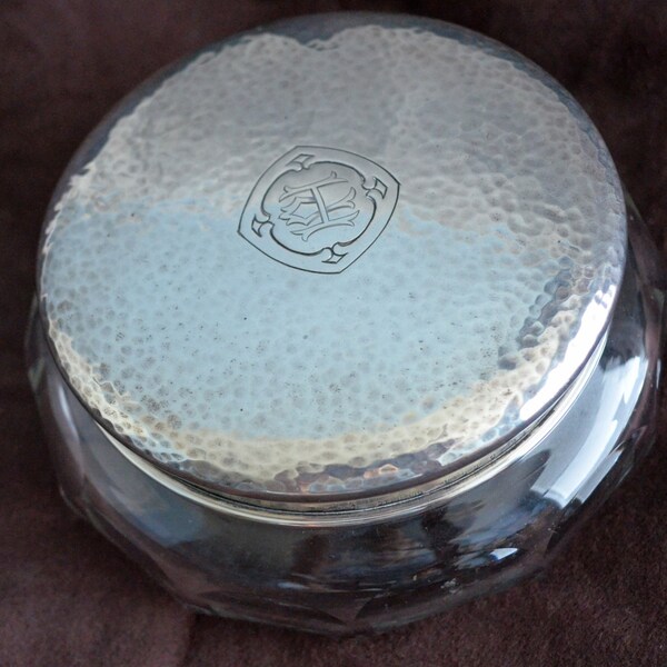Huge Hand Hammered Sterling silver Topped Dresser Jar by Wallace