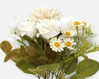 Artificial Rose Hydrangea Chrysanthemum Mixed Flower Bush - Cream