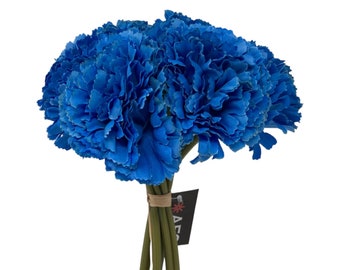 8 Head Artificial Carnation Flower Bunch - Royal Blue, Pink, Light Red, or Ivory