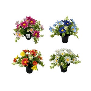 Pre-filled Mixed Artificial Daisy Grave Pot - Colour Choice - Memorial Flower Crafts