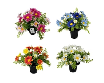 Pre-filled Mixed Artificial Daisy Grave Pot - Colour Choice - Memorial Flower Crafts