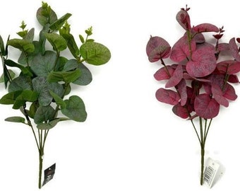 Arbusto de eucalipto artificial de 5 tallos x 35 cm - verde o rojo - artesanía de follaje de exhibición de flores