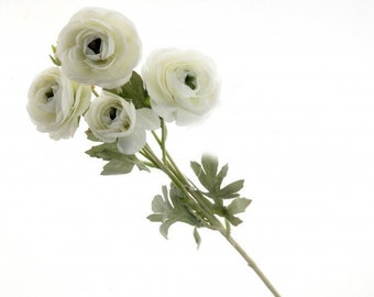 Mini tallo de ranúnculo artificial de 6 cabezas, 67 cm, color crema y marfil, arreglos florales artesanales