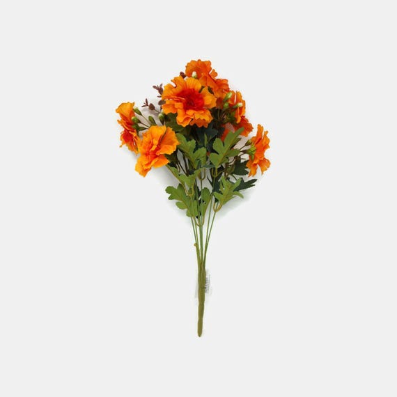 Orange Artificial Marigold Flower & Bud Bush x 44cm - Summer Floral Arrangement Crafts