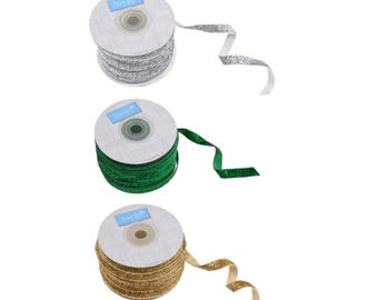 Glitter Velvet Ribbon 20m x 10mm - Silver Green or Gold - Festive Gift Decoration