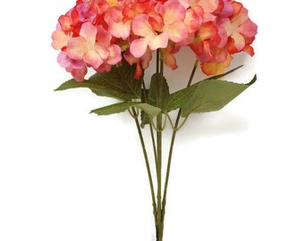 Arbusto de hortensias artificiales de 5 tallos en colores rosa y coral mezclados x 40 cm