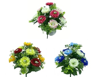 Arbusto de flores de escabiosa artificial de 12 cabezas x 33 cm - Elección de color - Arreglo de exhibición artesanal