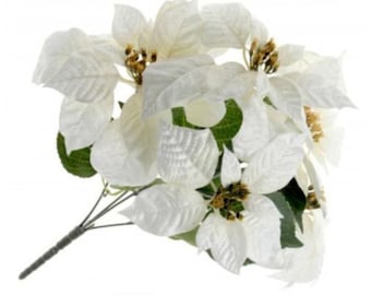 47cm Artificial White Poinsettia Bush with 5 Heads - Christmas Festive Flower Crafts