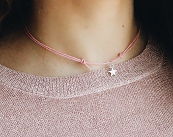 Silver Star Necklace | Adjustable Chain | Boho Minimal Simple Cute Festival | Adjustable Natural Wax Tape Fabric