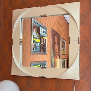 Vintage Space Age Wall Mirror, 1970s Italian Design, White Plastic Geometric Retro Decor, Mid Century Modern Futuristic Mirror